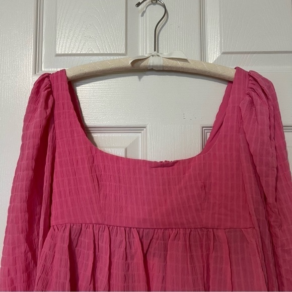 [NWT] WAYF Pink Long Sleeve Peplum Square Neck Babydoll Bohemian Blouse - Sz S - Picture 3 of 14